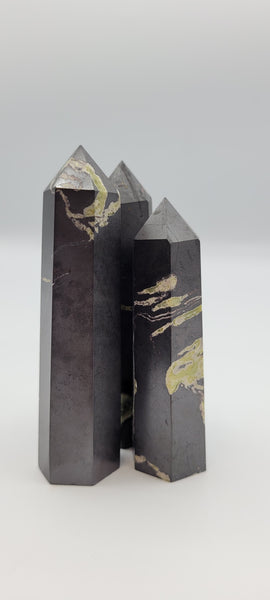 Hematite with Chrysoprase Points Towers