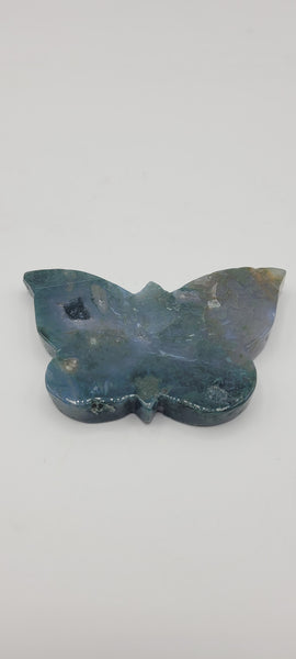 Moss Agate Druzy Butterfly Carving